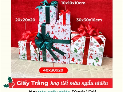 Hộp quà trang trí Noel nơ ruy băng lụa [Làm sẵn - Nhiều cỡ - màu] HOPQUA-03
